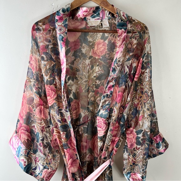 Vintage Victoria's Secret Gold Label Semi Sheer Kimono Robe One Size Floral 90’s - Picture 6 of 12